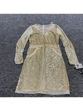 Aidan Mattix Long Sleeve Gold Beaded Dress Size 4 New $295